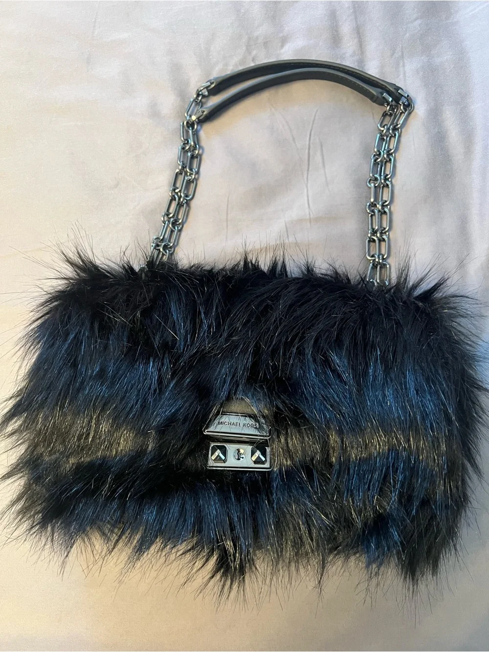 Michael Kors Tribeca Large Faux Fur Shoulder Bag, Black